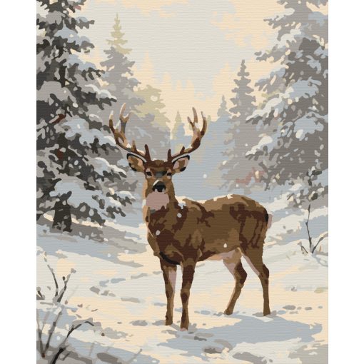 Szarvas a havas erdőben - Számfestő készlet kereten 40x50