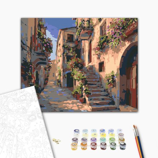 Olasz virágos utca - Számfestő készlet kereten 40x50