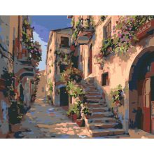 Olasz virágos utca - Számfestő készlet kereten 40x50