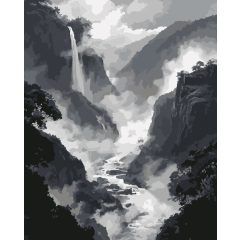 Ködös vízesés - Számfestő készlet kereten 40x50