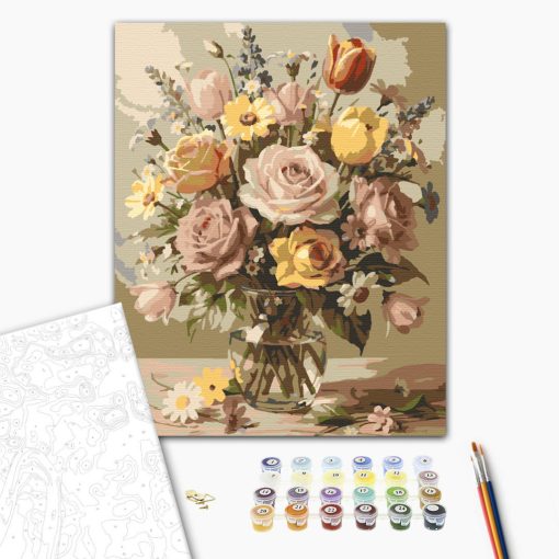 Rózsa és tulipán csokor - Számfestő készlet kereten 40x50