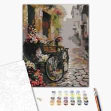 Kerékpár a macskakövön - Számfestő készlet kereten 40x50