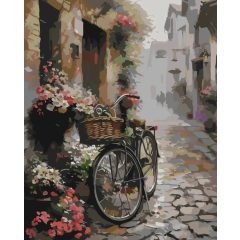   Kerékpár a macskakövön - Számfestő készlet kereten 40x50