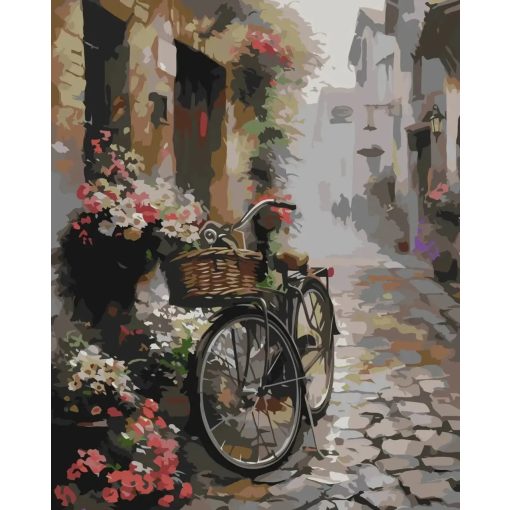 Kerékpár a macskakövön - Számfestő készlet kereten 40x50