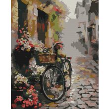 Kerékpár a macskakövön - Számfestő készlet kereten 40x50