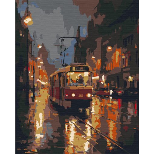 Esős este a villamossal - Számfestő készlet kereten 40x50