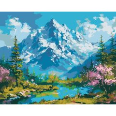   Tavasz a hegyek lábánál - Számfestő készlet kereten 40x50