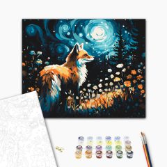   Róka a csillagos réten - Számfestő készlet kereten 40x50