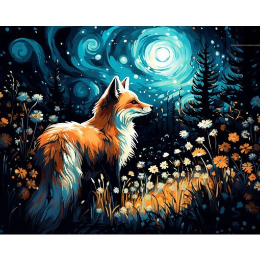 Róka a csillagos réten - Számfestő készlet kereten 40x50