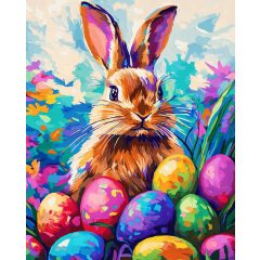 Virágos nyuszi - Számfestő készlet kereten 40x50