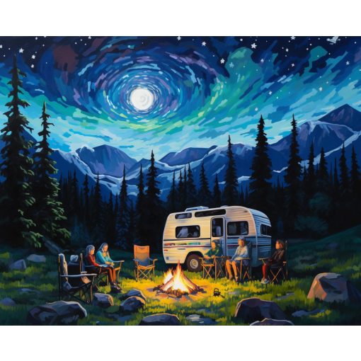 Kempingezés a csillagok alatt - Számfestő készlet kereten 40x50