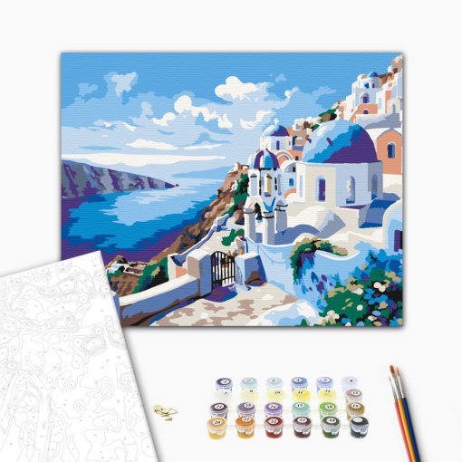 Santorini látképe - Számfestő készlet kereten 40x50
