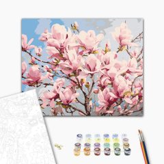 Magnóliafa virágzás - Számfestő készlet kereten 40x50