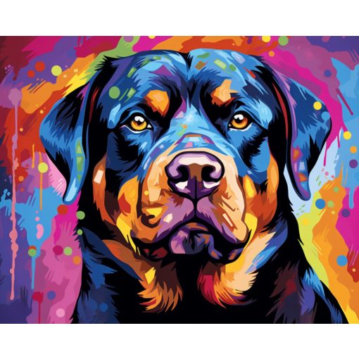 Színes rotweiller - Számfestő készlet kereten 40x50