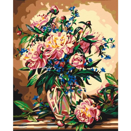 Virágcsendélet meleg fényben - Számfestő készlet kereten 40x38