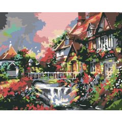   Mesés kert a patakparton - Számfestő készlet kereten 40x42