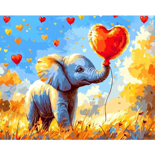 A kis elefánt szeretete - Számfestő készlet kereten 40x50