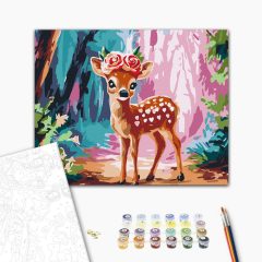 Virágos Bambi - Számfestő készlet kereten 40x50