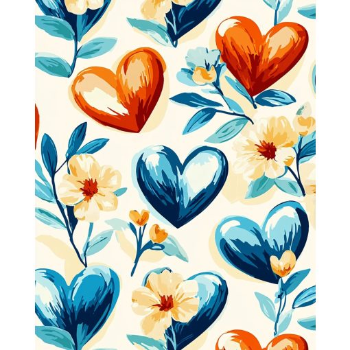 Virágos szívek - Számfestő készlet kereten 40x50