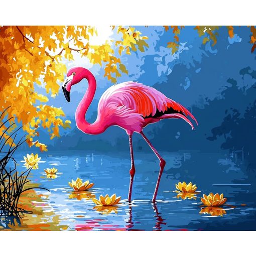 Flamingó és tavirózsák - Számfestő készlet kereten 40x50
