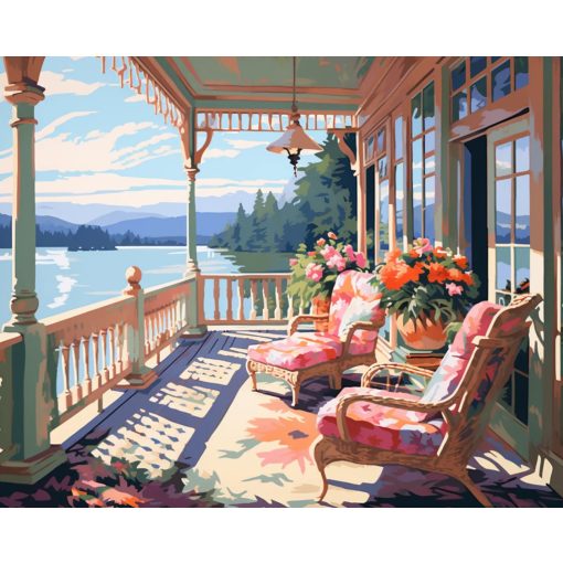 Veranda a tó mellett - Számfestő készlet kereten 40x50