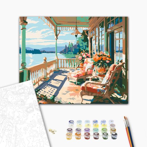 Veranda a tó mellett - Számfestő készlet kereten 40x50