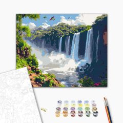 Iguazú-vízesés - Számfestő készlet kereten 40x50