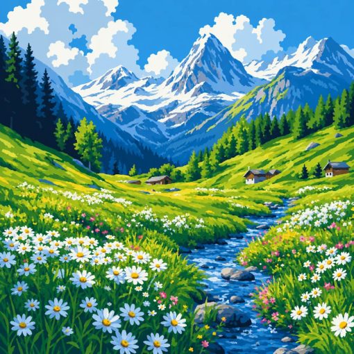 Alpesi nyugalom - Számfestő készlet kereten 40x40