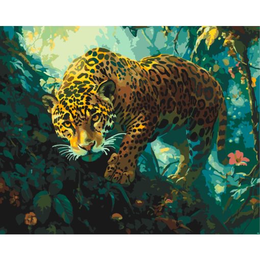Lopakodó jaguár - Számfestő készlet kereten 40x50
