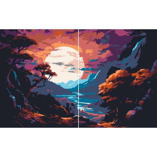 Misztikus napnyugta - 2 darabos számfestő készlet kereten 40x50