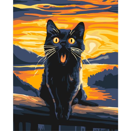 Katzen-Sonnenuntergang - Malen nach Zahlen Set auf Rahmen 40x50 cm