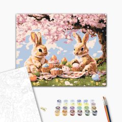 Nyuszi piknik - Számfestő készlet kereten 40x50