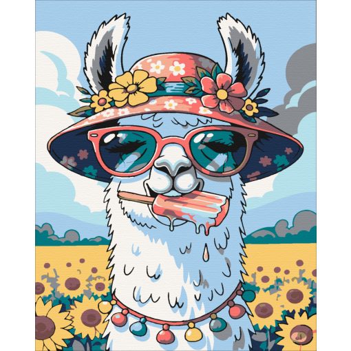 Láma nyár - Számfestő készlet kereten 40x50