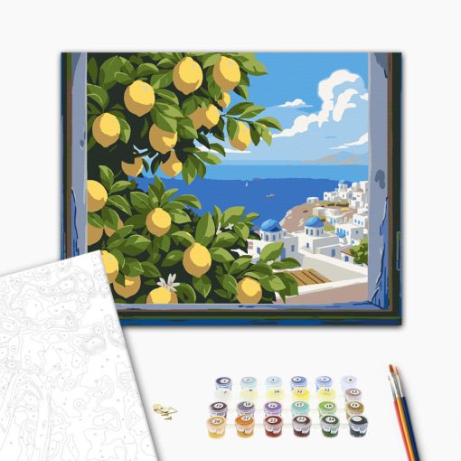 Ablakból a tengerre - Számfestő készlet kereten 40x50