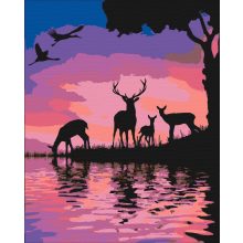 Szarvasok a naplementében - Számfestő készlet kereten 40x50