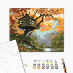 Lombház az őszben - Számfestő készlet kereten 40x50