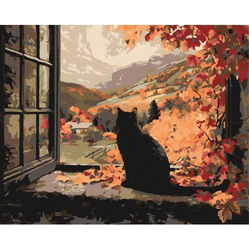 Ablakban az ősz - Számfestő készlet kereten 40x50