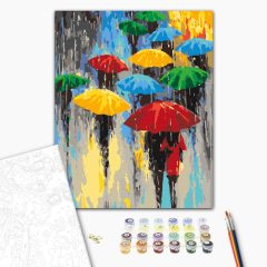 Bunte Regenschirme - Malen-nach-Zahlen-Set mit Rahmen 40x50