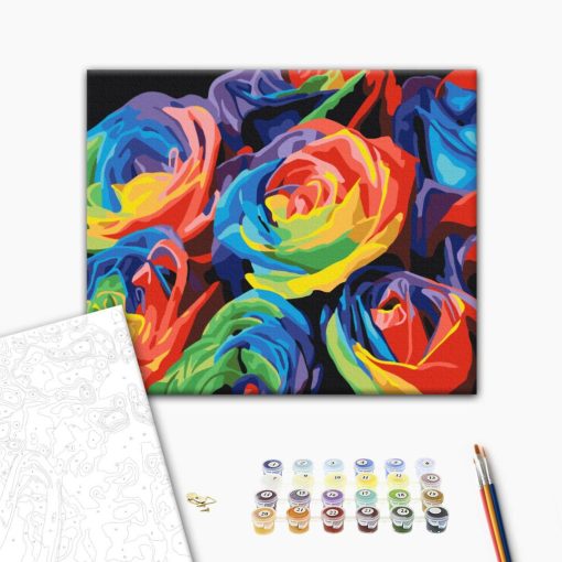 Szivárvány rózsák - Számfestő készet kereten 40x50