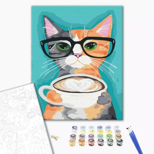 Cappuccino macskaszőrrel - Számfestő készlet kereten 40X50