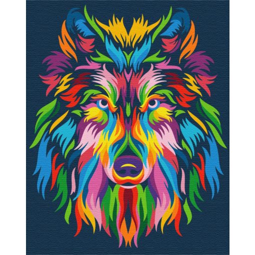 Színes farkas - Számfestő készlet kereten 40x50