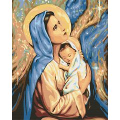   Szűz Mária és a kis Jézus - Számfestő készlet kereten 40x50