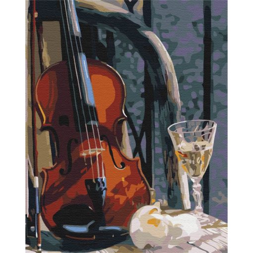 Hegedű egy pohár borral - Számfestő készlet kereten 40x50
