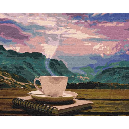 Kávé, kilátással - Számfestő készlet kereten 40x50