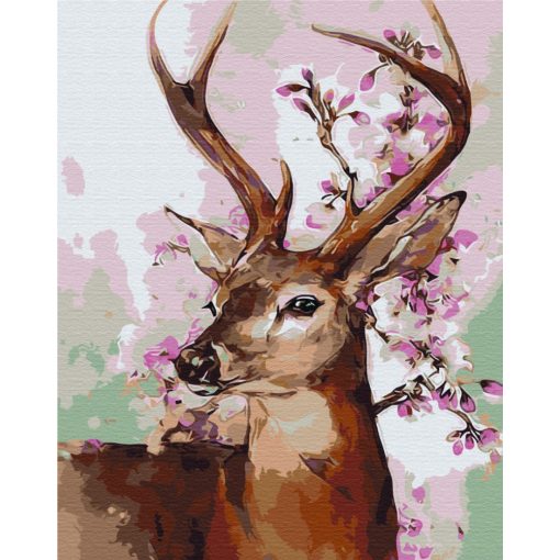 Szarvas cseresznyevirággal - Számfestő készlet kereten 40x50
