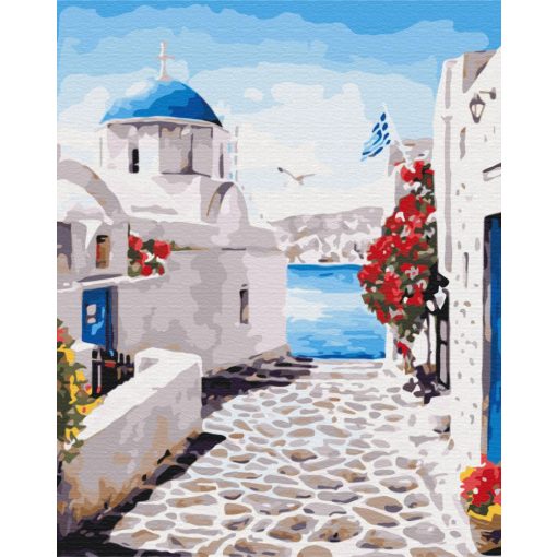 Santorini utcája - Számfestő készlet kereten 40x50_