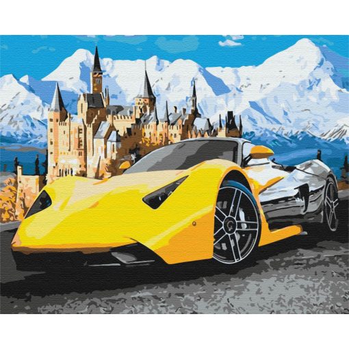 Lamborghini a kastély mellett - Számfestő készlet kereten 40x50_