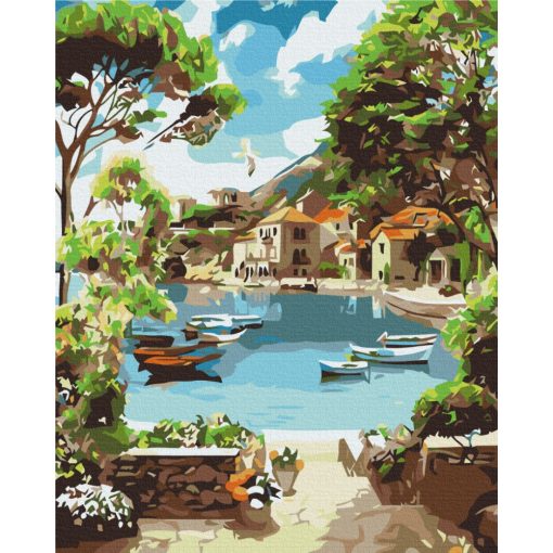 Azúrkék öböl - Számfestő készlet kereten 40x50