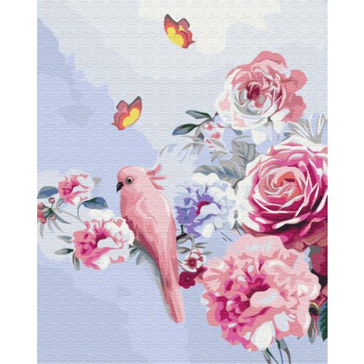 Papagáj a rózsabokron - Számfestő készlet kereten 40x50_