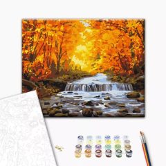Őszi vízesés - Számfestő készlet kereten 40x50
